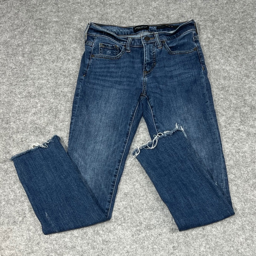Banana Republic Girlfriend Jeans Blue‎ Distressed Raw Hem Size 25